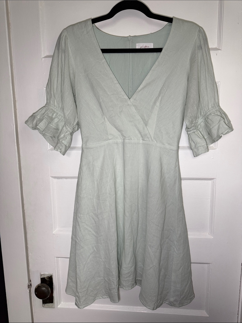 Free People Sage Cottagecore Coquette 100% Cotton V-Neck Ruffle Dress XS